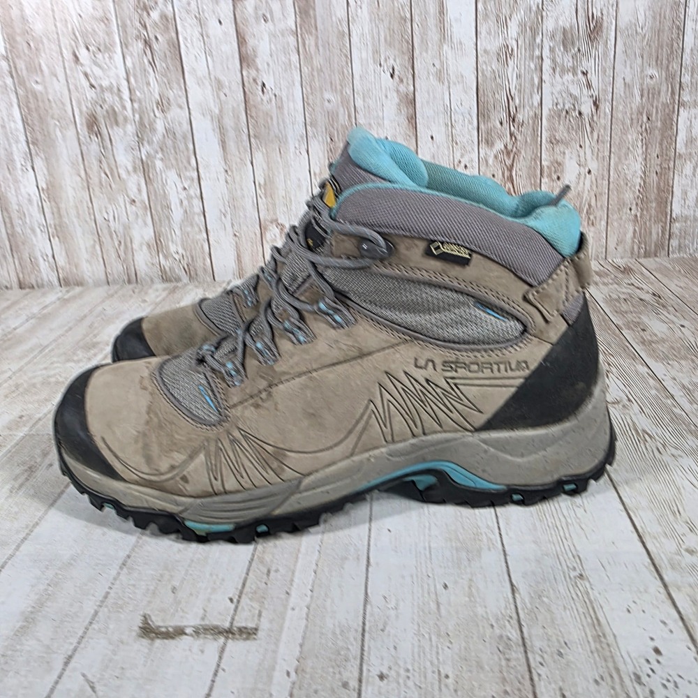 La Sportiva FC 4.0 GTX Womens Hiking Boots Grey Teal Gore-Tex Vibram Size 10 - Picture 2 of 8